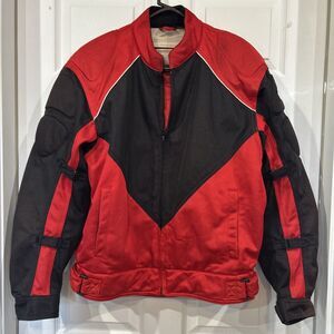 Vintage Hein Gericke Red Black Nylon Motorcycle Jacket Padded Full Zip Biker L